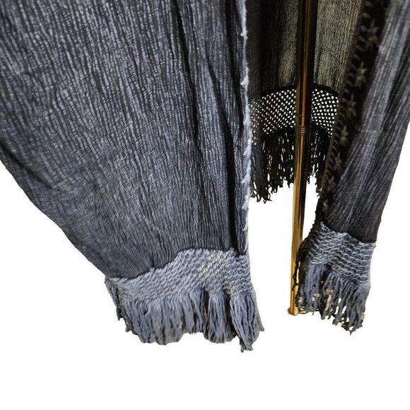 Easel Open Front Duster Long Coverup Womens Size M Gray Fringe - Picture 3 of 9